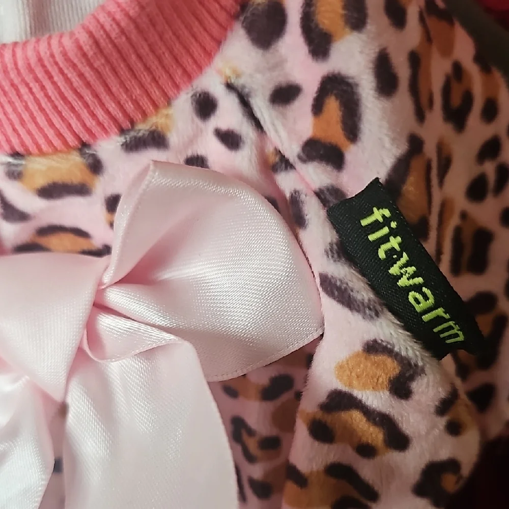 Fitwarm Pink Leopard Print Soft Velvet Pet Outfit Size XSmall